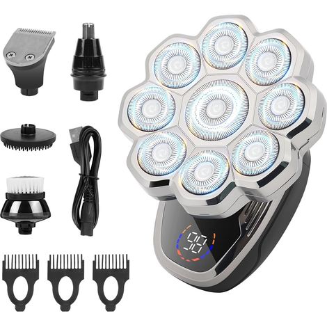 Men's Bald Razor, 9D Electric Head Shaver, Dry and Wet, 5 in 1 Detachable Head Razors IPX6 Waterproof, USB Charging, Beard Trimmer with LCD Display (1/5)