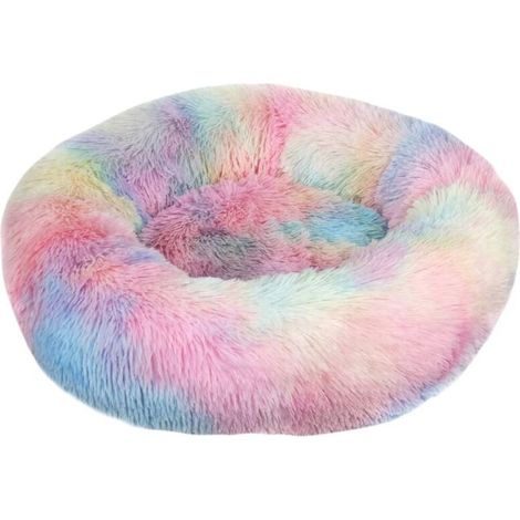 Oreiller de lit pour chat moelleux doux lavable pour chats chiens (couleurs arc-en-ciel tie-dye, 50 cm), Ensoleillé