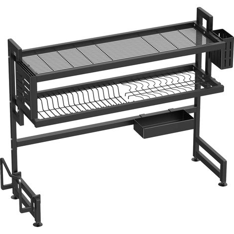 Étagère pour évier de cuisine, design à 2 niveaux, rangement multifonctionnel, PL-Noir (1/2)