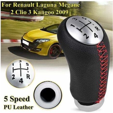 Universal-Schaltknauf aus Leder für 5-Gang-Schaltgetriebe, passend für Renault Megane 2, Clio 3, Scenic 2 und Kangoo, mit roter Naht (1/5)