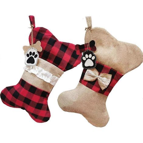 Décorations de Noël pour animaux de compagnie, motifs de pattes mignons, en toile de jute et lin, pour chiens et chats, lot de 4 bas de Noël réutilisables. (1/4)