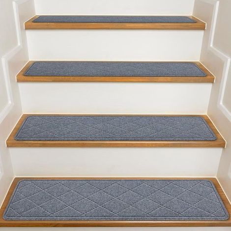 Set di 15 tappeti antiscivolo per gradini, in poliestere, grigio scuro, 8x30", con adesivo riutilizzabile. (1/5)