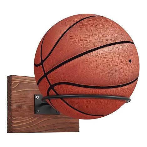 Support Ballon Mural, Supports Murale pour de Basket, Ballons Football Basket-Ball, Rugby, Volley-Ball, Accessoires Décoration Chambre Noirs en Bois et Métal (1/5)