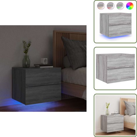 The Living Store Wand-Nachttisch mit LED-Leuchten Grau Sonoma - LED-Leuchten (1/5)