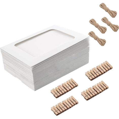 Kit d'accrochage photo comprenant 40 cadres en papier, pinces bois et (1/5)