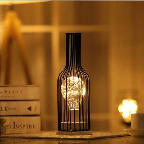 Lampe de table décorative, lampe de table rétro, style cage, veilleuse, rétro, fonctionne sur piles, lampe de bureau pour chambre [Classe énergétique A] [Classe énergétique A] (Verre à vin rouge) (1/5)