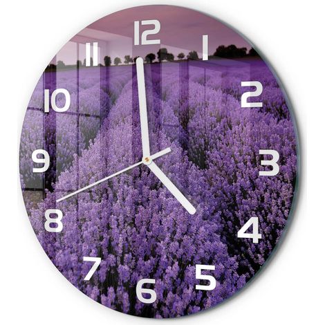 Horloge Murale Ronde Élégante et Fonctionnelle Verre Silencieuse Maison Champ de lavande fi 30 cm (1/5)