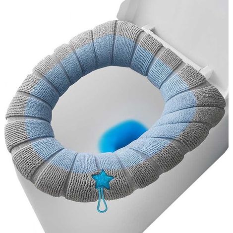 Funda suave para asiento de inodoro, Funda suave para tapa de inodoro, Funda cálida para inodoro, Con asa, Suave y cálida, Gris, Azul (1/5)