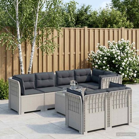 vidaXL Canapé de Jardin 7 Places avec Coussins Look Rattan PP Blanc (1/5)