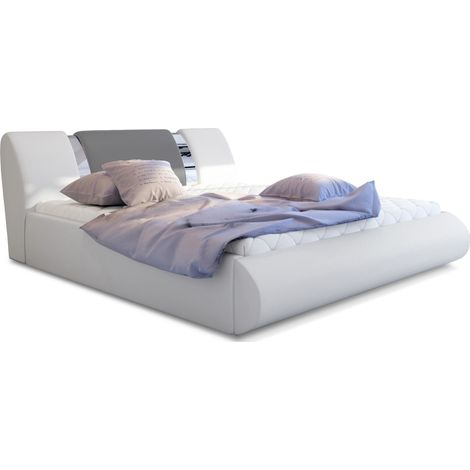 Lit coffre 180x200 simili blanc-gris et métal chromé Flavien (1/4)
