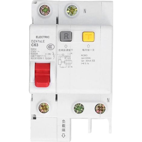 Disjoncteur différentiel 63A 1P+N 230V pour rail DIN, protection courant résiduel, modèle DZ47sLE C63 (1/5)
