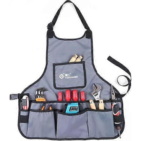 Tablier de jardinage imperméable en toile avec sac de rangement pour outils, gris (1/5)
