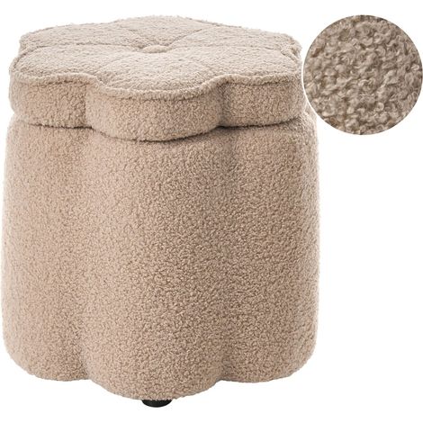 Pouf con vano portaoggetti rivestito in bouclè beige Flower (1/5)