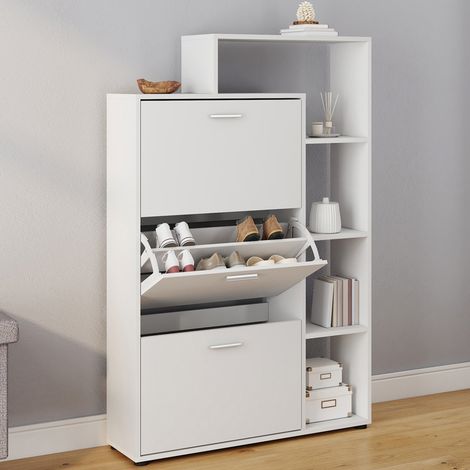 Mueble zapatero KLARK de 3 puertas con estante blanco