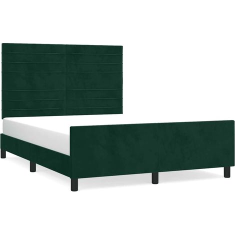 Lit double Lit adulte Cadre de lit sans matelas vert foncé 140x190 cm velours (1/5)