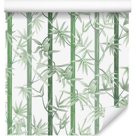 Hermoso papel pintado de bambú verde para sala de estar y dormitorio, 50x1000 cm. (1/5)