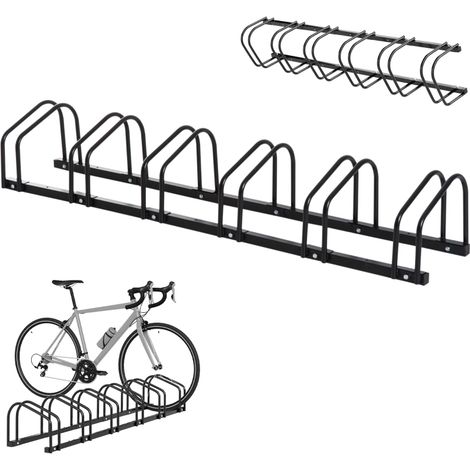 Râtelier pour 6 vélos en acier noir, pour pneus 65 mm, fixation au sol ou murale, adapté aux VTT, vélos enfants et BMX, 179 x 33 x 27 cm. (1/5)