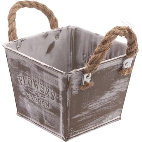 Cache-pot en fer-blanc avec anses, 13 x 13 x H. 10 cm (lot de 10)