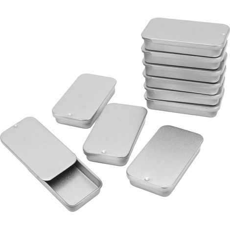 10 boîtes en métal argent vides à coulisse, étui portable pour baume à lèvres et parfum solide (1/5)