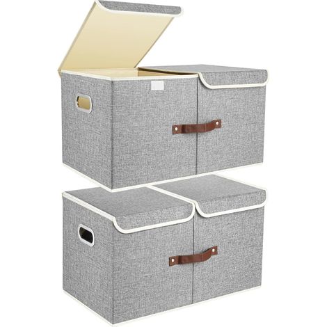 Extra Grande Boîte de Rangement avec Couvercles à Compartiments, Pliable, Lavable, Bac de rangement Tissu, 55x33x30 cm, Lot de 2, Gris (1/5)