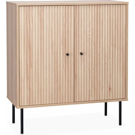 83.5cm storage cabinet with grooved wooden-effect Natural 83.5x39x92.5 cm - Braga (1/5)