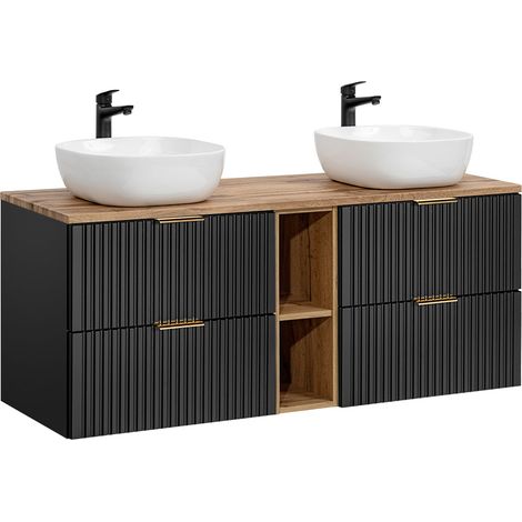 Mobile bagno doppio lavabo Adriel nero 140cm