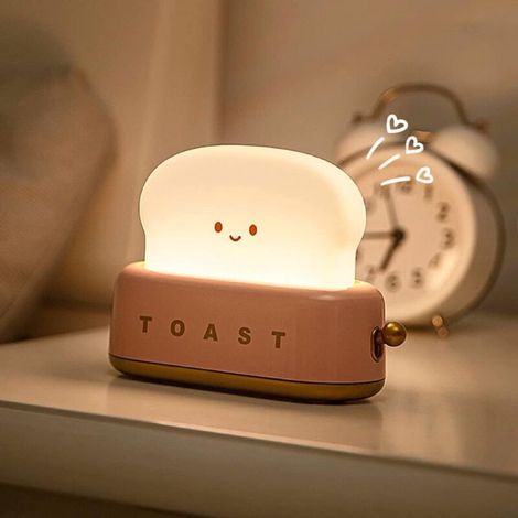 Nachtlicht Toaster – LED Tischlampe mit dimmbarer Helligkeit, Timer-Funktion, USB wiederaufladbar – Kawaii Design für Kinder & Erwachsene – Rosa (1/5)