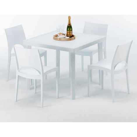 Tavolino Quadrato Bianco 90x90 cm con 4 Sedie Colorate Paris Love - Bianco