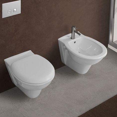 Set di sanitari sospesi Karla in ceramica wc bidet e copriwater incluso (1/5)