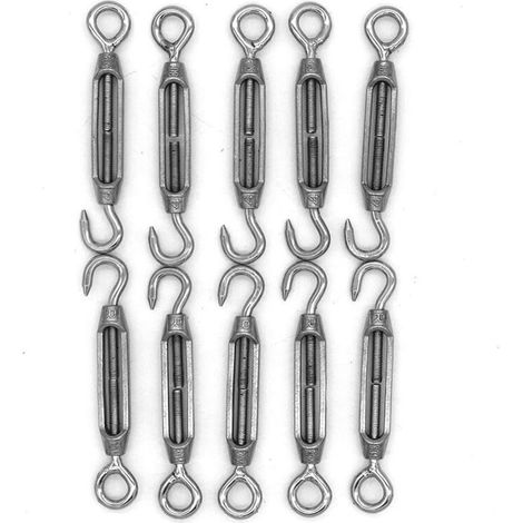 Lot de 10 crochets et œillets M4, tendeur C à O, en acier inoxydable 304, kit de matériel pour câble métallique tension très résistant, pour pare-soleil, installation d'auvent de tente