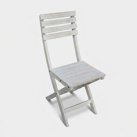 Sedia pieghevole da esterno e interno senza braccioli in legno di acacia bianco shabby Daily