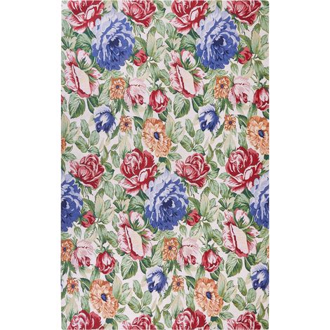 Tappeto tradizionale in cotone a trama piatta con motivo floreale multicolore 140 x 200 cm Farwan
