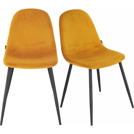 Lot de 2 chaises en tissu velours jaune avec pieds métal noir – BIBA 2 (1/5)