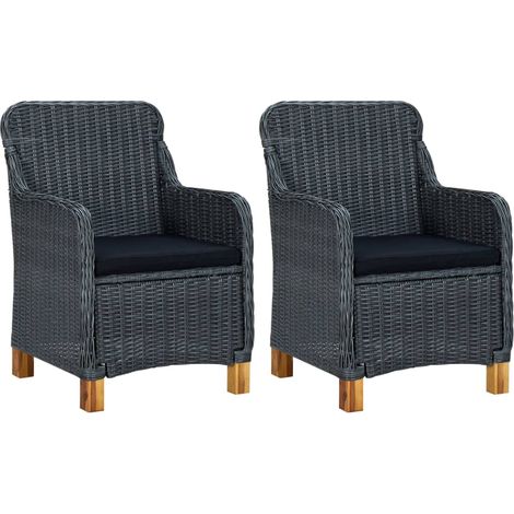 Lot de 2 Chaises de jardin avec coussins Fauteuils de Jardin Résine tressée Gris foncé 57935 (1/5)