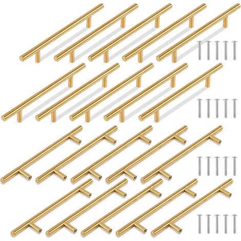 Poignée Barre En T - 200 mm Longueur Totale - Entraxe 128 mm - Acier Inoxydable - Pour Armoire Tiroir Porte - Lot De 20 (1/5)