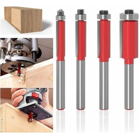 6mm Bearing Router，6mm Shank Cutter Carpentry Tool Woodworking Work Wood Milling Cemented Carbide Flush Trim Router Shank Woodworking Milling Cutter with 4 Blades Trim Pattern Router Bits 56Ving (1/5)