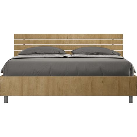 Letto Matrimoniale 160x200 cm con Rete e Contenitore Testata Doghe Inclinata Ankel Quercia Natura (1/4)