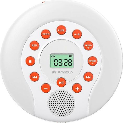 Lecteur CD portable rechargeable 1500 mAh avec double haut-parleur stéréo, lecteur audio pour voiture AUX/USB B (1/5)