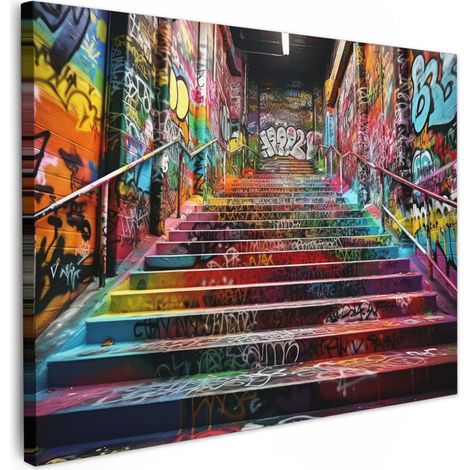 TABLEAU SUR TOILE Escaliers - Graffiti - Couleurs - Art Décoration Murale 40x30 cm