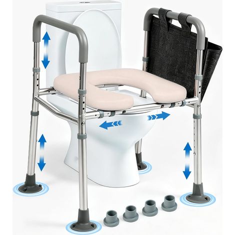 Rehausseur Toilette Adulte avec Accoudoirs et Sac de Rangement (1/5)