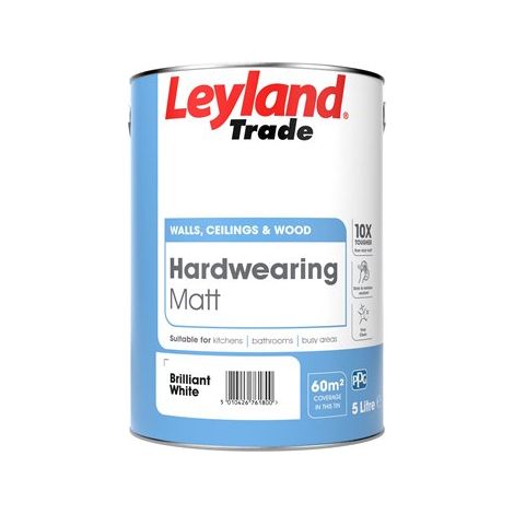 Leyland Trade Hardwearing Matt Paint - Brilliant White - 5L