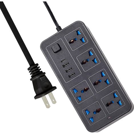 Steckdosenleiste mit 6 AC-Steckdosen und 3 USB-Anschlüssen, 1 Typ-C-Anschluss, 1,8 m langes Verlängerungskabel, Überspannungsschutz für Zuhause und Büro