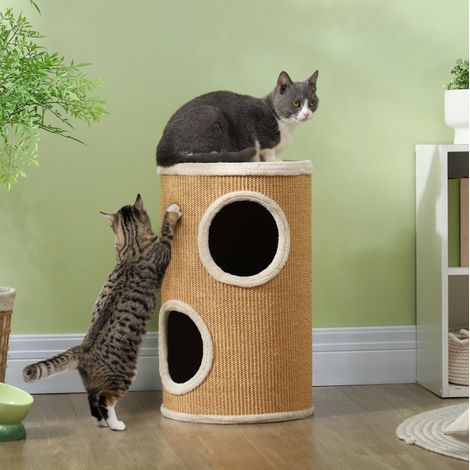 Tiragraffi a torre 37x36.5x62.5 cm, a doppio livello, con rivestimento in peluche e sisal, marrone (1/5)