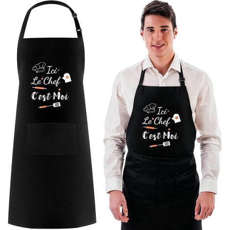 Tablier Cuisine Homme Personnalisé Noir, Tablier de Cuisine, résistant à la graisse, cadeau pour papa, mari (1/5)
