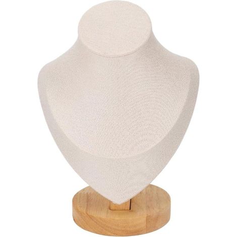 Porte-colliers, présentoir à bijoux en flanelle, forme de tour beige - 17,5 cm - Buste présentoir à bijoux