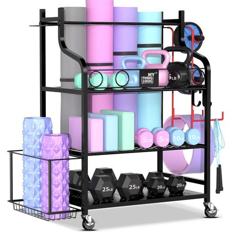 Yoga Mat Storage Racks, Home Gym Storage Rack for Dumbbells, Kettlebells, Foam Rollers, Yoga Straps & Resistance Bands (1/4)