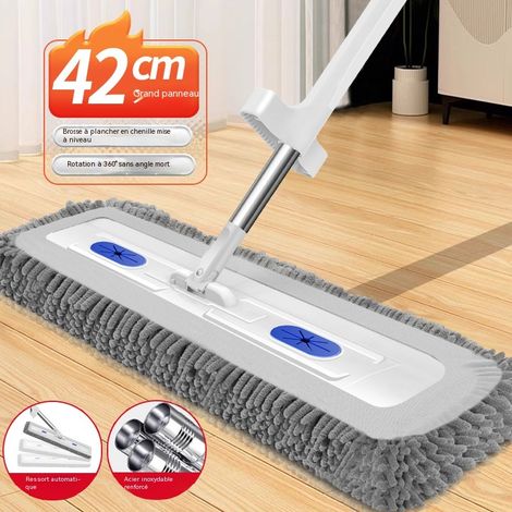 Balai-serpillère plat chenille à poils épais – rechargeable mains libres, nettoyage sec et humide pour ménager toutes surfaces