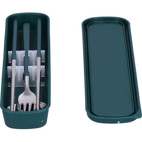Ensemble de 3 pièces en acier inoxydable peint, baguettes, cuillère et fourchette, pour la cuisine et le bureau. Vert argenté.