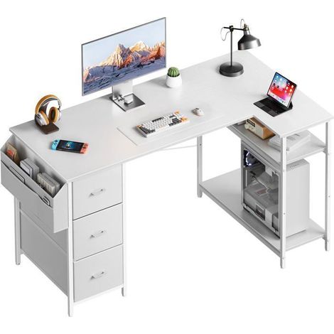 Eckschreibtisch - L-Form - 140x80 cm - 3 Schubladen - Weiß (1/5)