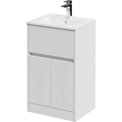 Montego Satin White 500mm 1 Drawer 2 Door Vanity Unit with Angel Basin